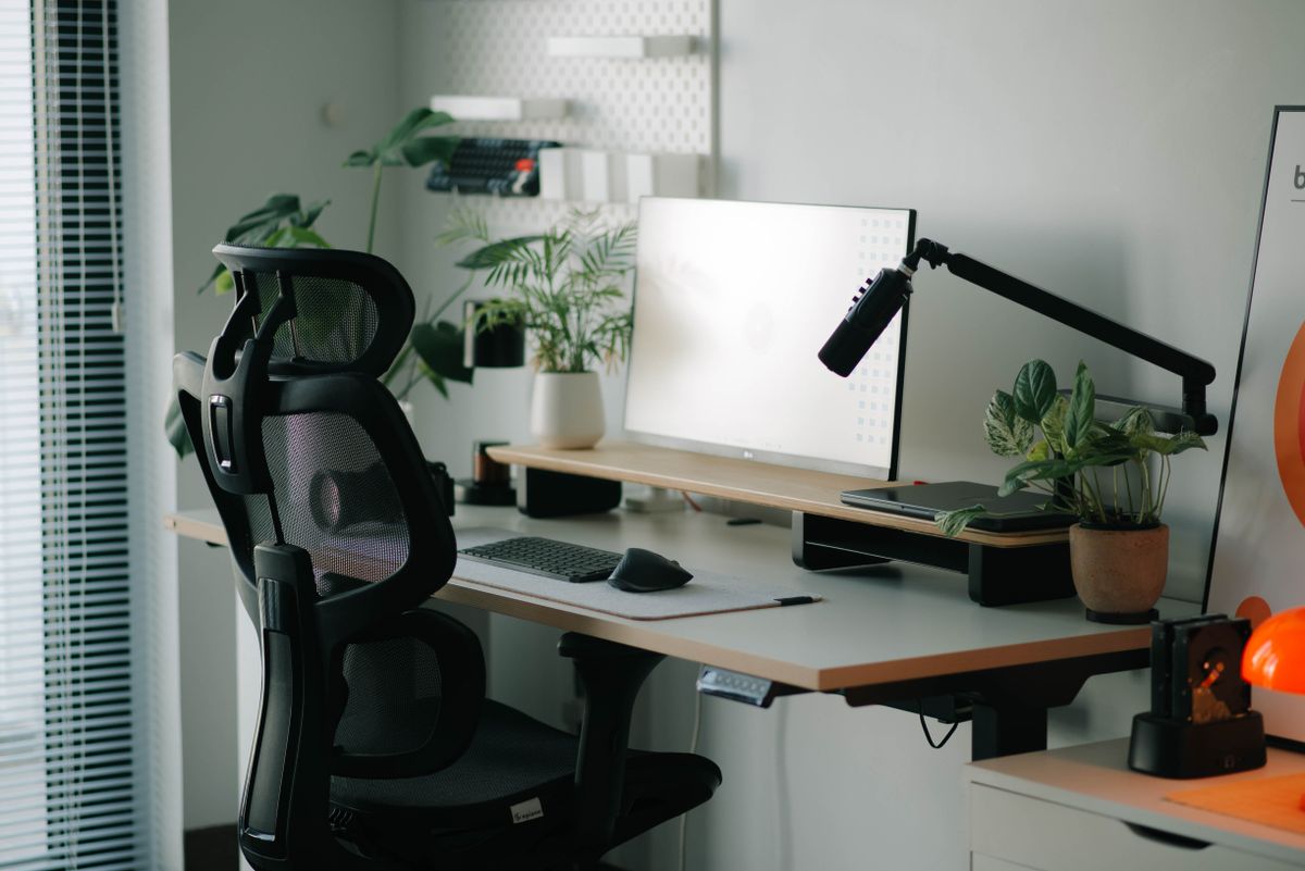 เก้าอี้ Ergonomic แสดงเบาะนั่ง ที่วางแขน และพนักพิงแบบ mesh